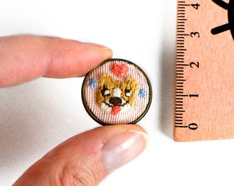 Corgi Hand-embroidered Pin - Embroidery Accessory Art - Mini Embroidery Hoop - Animal Dog embroidery - Handmade Pin Jewelry - Ready to ship