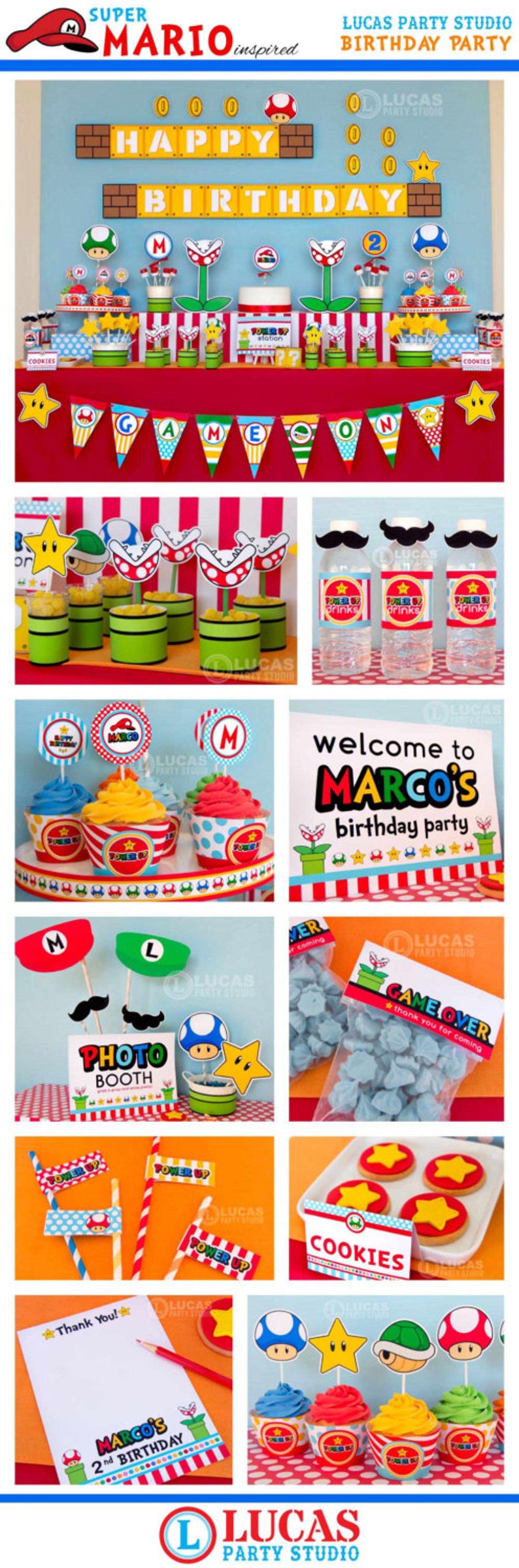 Super Mario Inspired Birthday Decorations Personalised Printables Mario cart party decorations, super mario party, 1st birthday party image 7