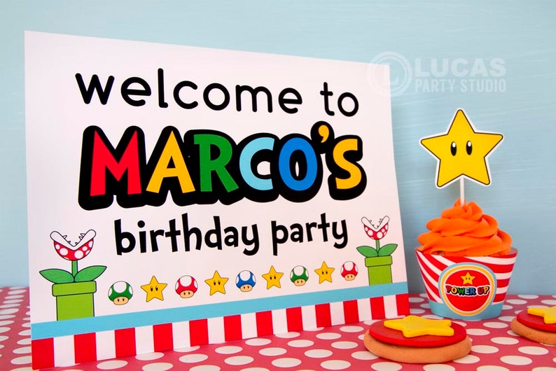 Super Mario Inspired Birthday Decorations Custom Printables Mario cart party decorations, super mario party, 1st birthday party image 5