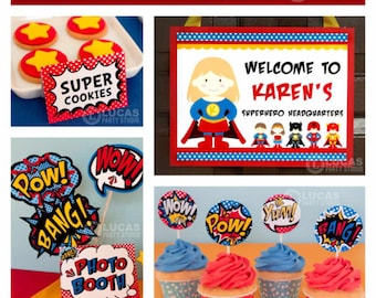 Super Girl Birthday Party Decorations - Personalised Printables, superhero personalised printables, supergirl birthday banner