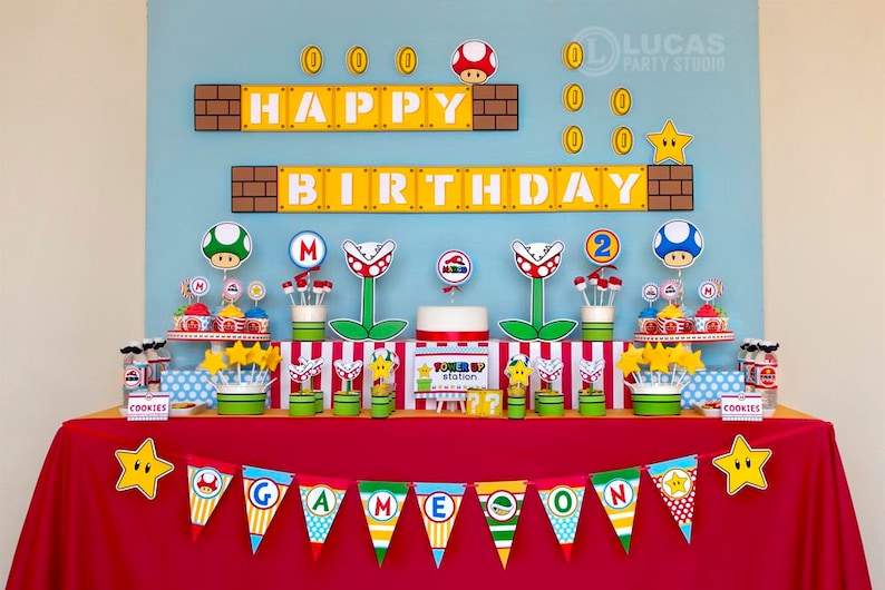 Super Mario Inspired Birthday Decorations Custom Printables Mario cart party decorations, super mario party, 1st birthday party image 1