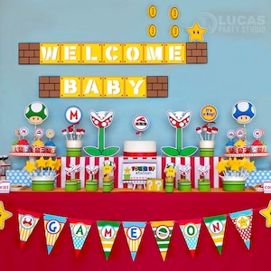 Super Mario Inspired Baby Shower Decorations - Personalised Printables - Mario cart party decorations, super mario party, couples shower