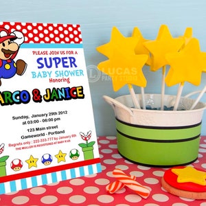 Super Mario geïnspireerd babyshower feestuitnodiging, super mario uitnodiging, mario bross-uitnodiging, mario cart feestuitnodiging