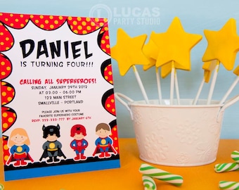 Superhero Birthday Party Personalised Invitation, superhero invitations, superhero party invitation, superhero first birthday
