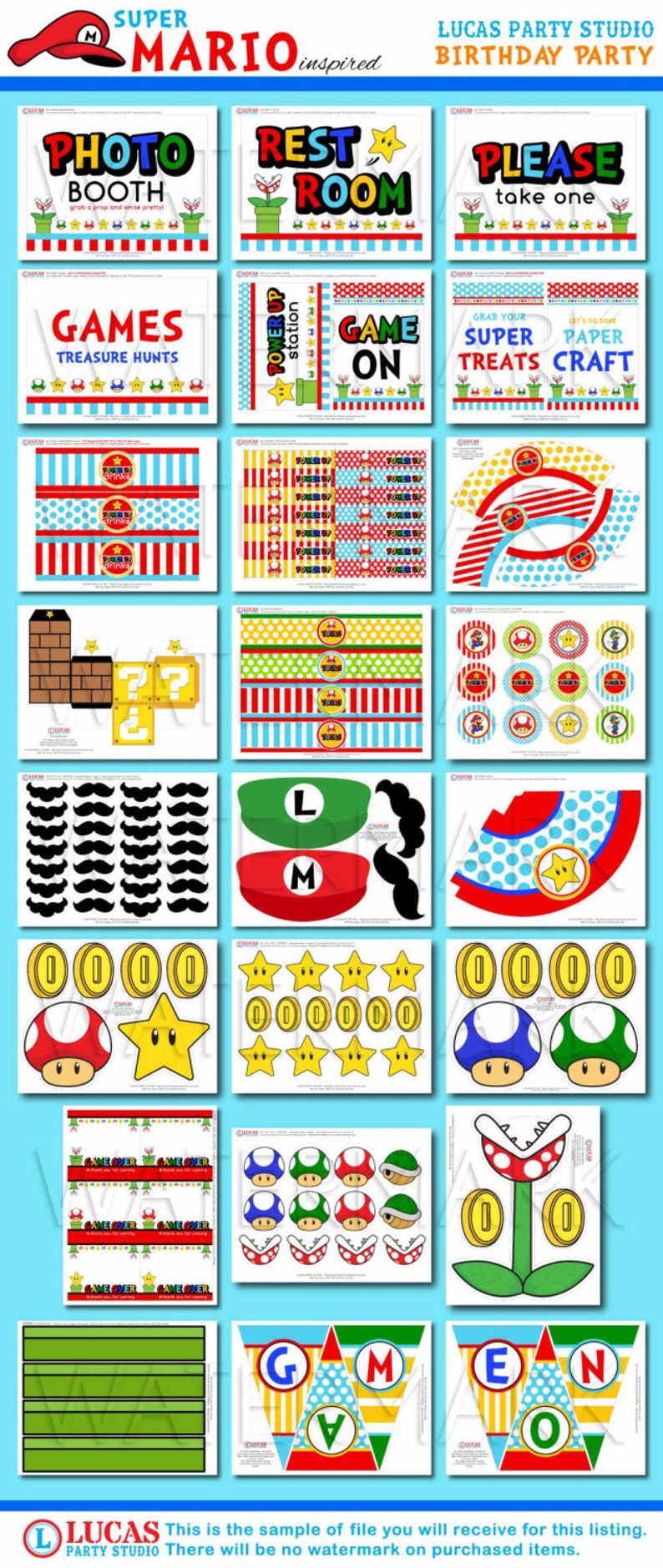 Super Mario Inspired Birthday Decorations Custom Printables Mario cart party decorations, super mario party, 1st birthday party image 10