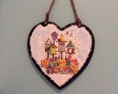 Large Hanging Slate Bird Paradise Heart with Twine.