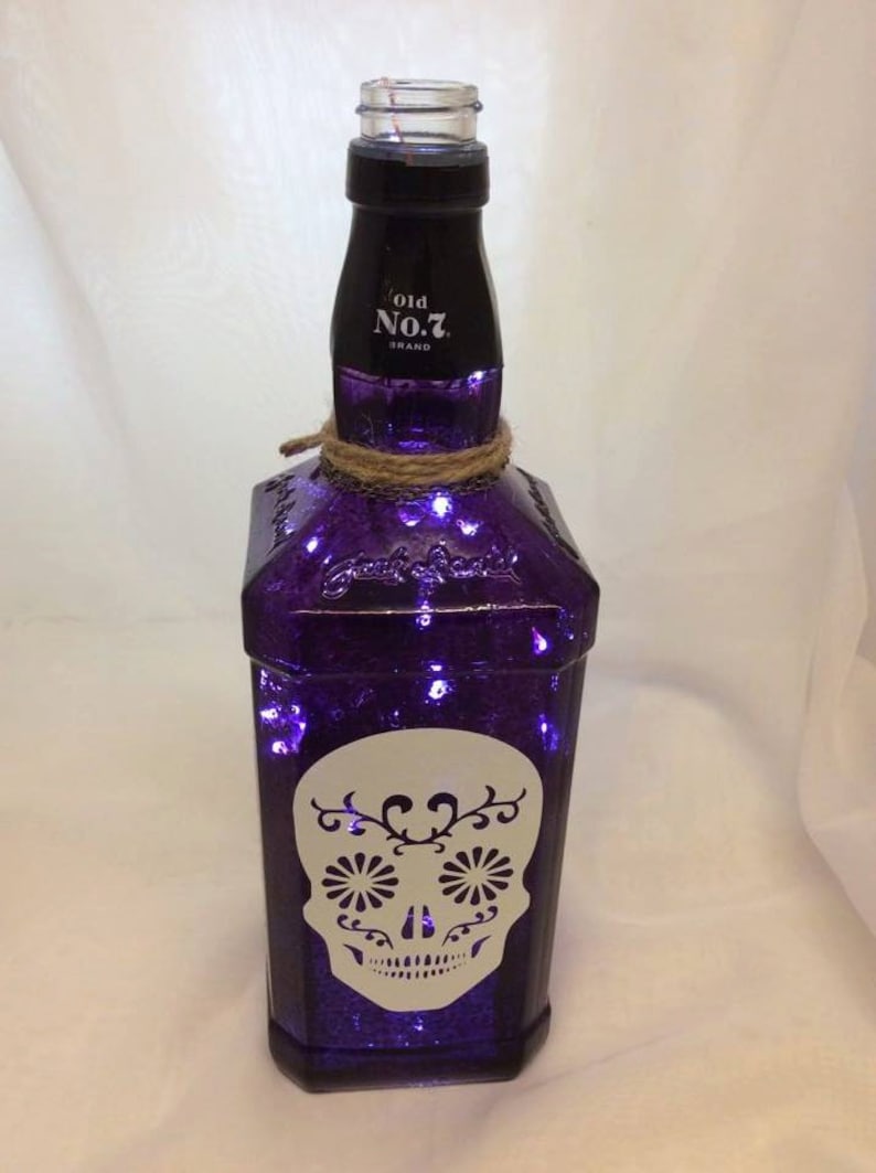 Decorated Painted Jack Daniels Bottle with Sugar Skull Etsy