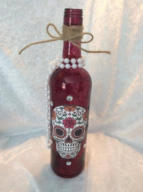 Day Of The Dead Sugar Skull Painted Bottles With Pearls And Etsy