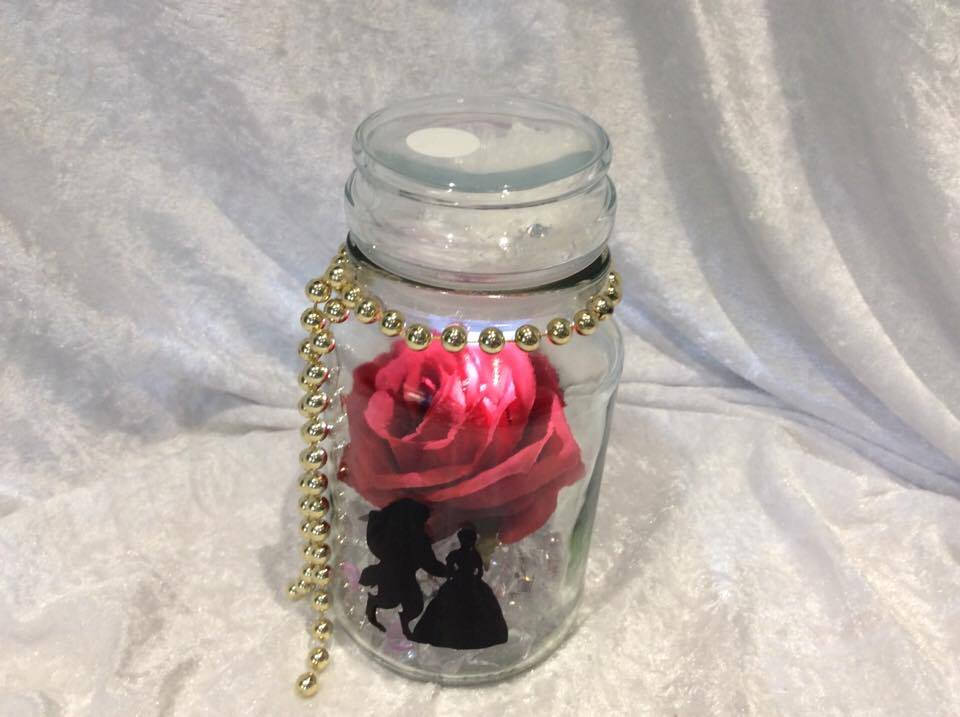 Rose Jar Beauty and the Beast with Gold Craft Pearls and LED Etsy