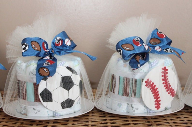 Small diaper cake for baby shower, sports or any theme image 4