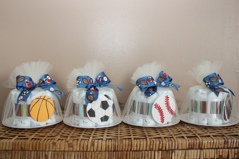 Small diaper cake for baby shower, sports or any theme image 3