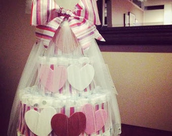 Heart diaper cake for baby shower centerpiece