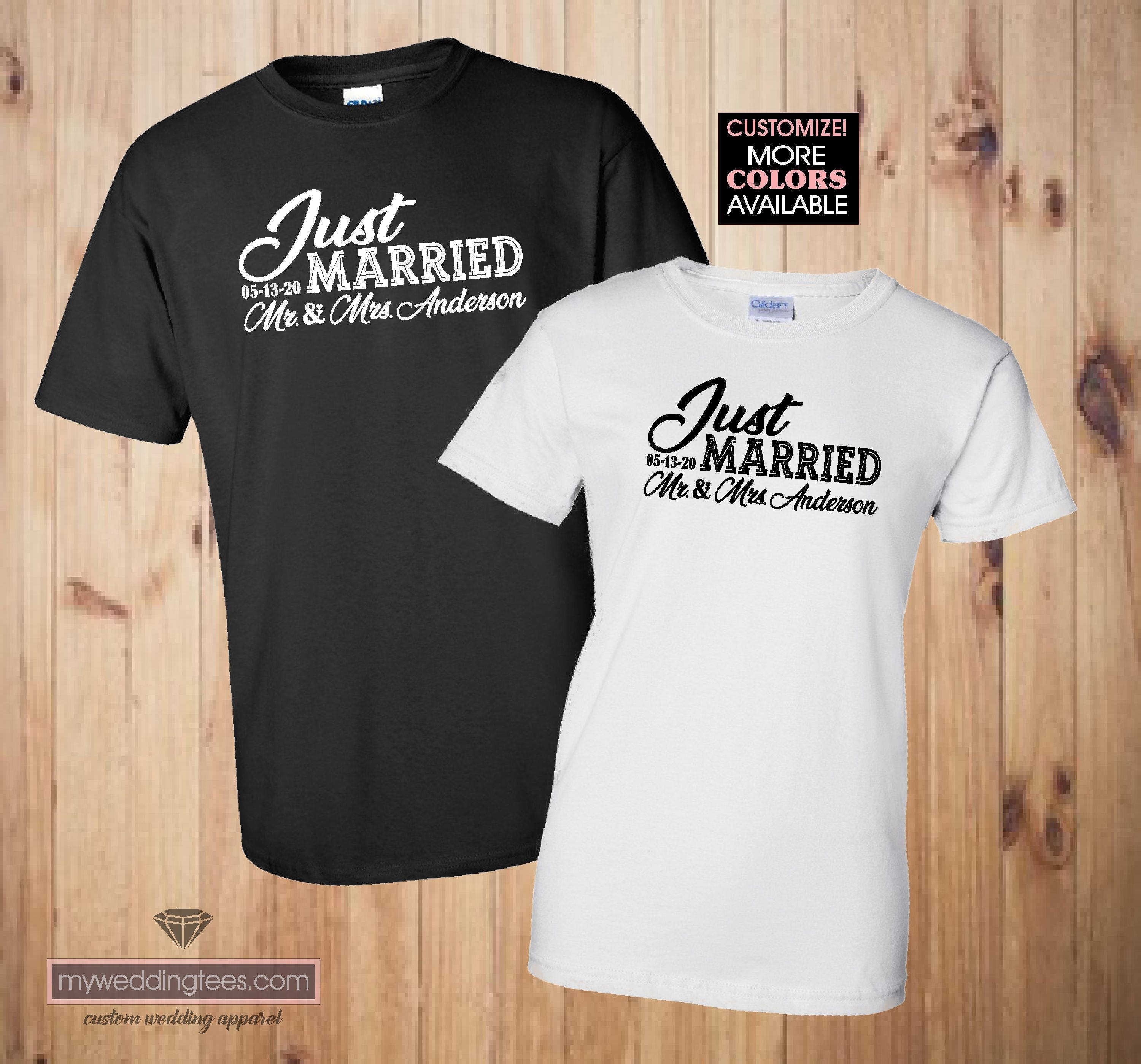 Many Colors Mr and Mrs Just Married Couples Personalized Hoodie Sweatshirt Set Bride and Groom Wedding Honeymoon Shirts