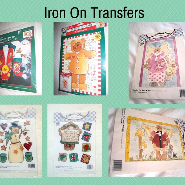 Christmas Iron On Transfers - Snowman,  Polar Bears, and Brown Sleding Bears, Gingerbread Bear, Ragamuffins