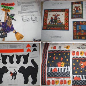 Halloween Fall Fabric Panels - Halloween Happy Haunting, Fall Scarecrow Wall Hanging, Black Cat Doll, Witch Bag, and Which Way Witch