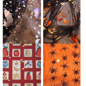 Halloween Fabric - Halloween Pumpkins, Ghosts, Daisy Kingdom, Witches, Spiders with Web, and Cats and Bats