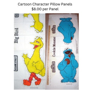 Cartoon Character Fabric Pillow Panels and Christmas Ornament Panels - 100% Cotton Fabric Material Print