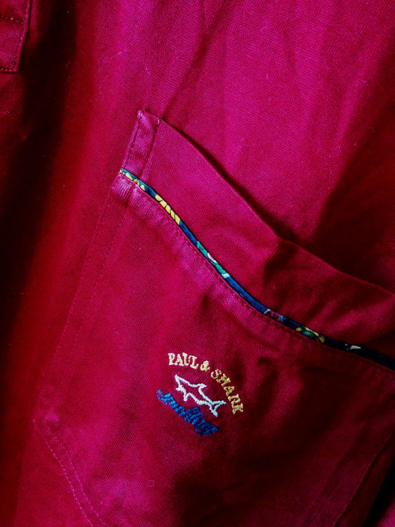 PAUL /& SHARK Vintage Yachting Made in Italy Bordeaux Red Polo Shirt with Floral Details XL sz