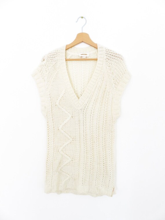 Diesel White Wool Mix Sleeveless Sweater Vest Dress Size S