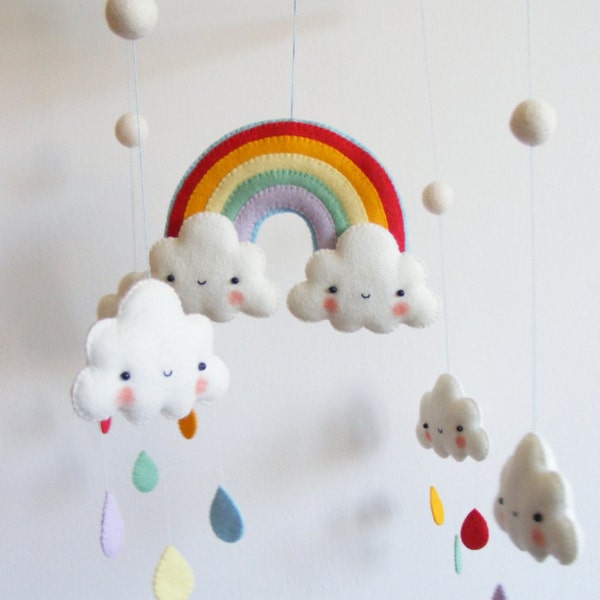 PDF pattern -  Rainbow and clouds baby crib mobile - Felt mobile ornaments, easy sewing pattern