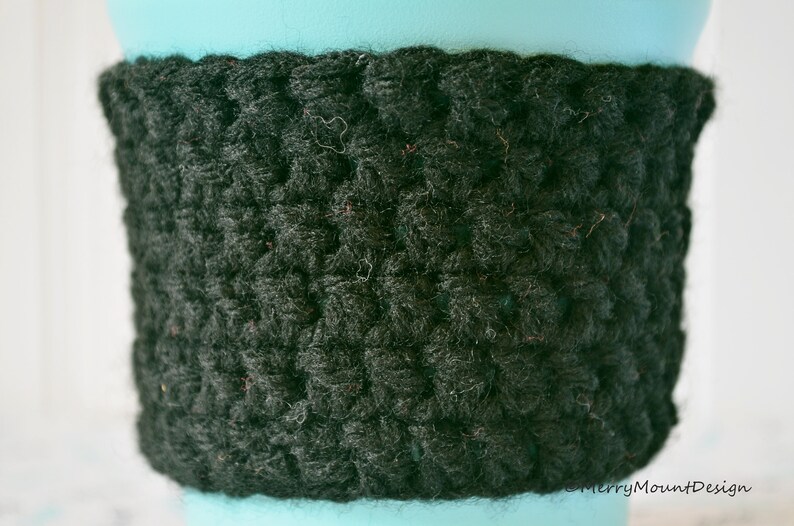 Reusable Crochet Coffee Sleeve Cozy Black image 3