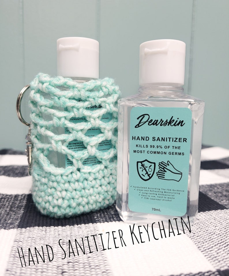 Hand Sanitizer Holder Keychain Knit Keychain Crochet Santizer Cozy image 1