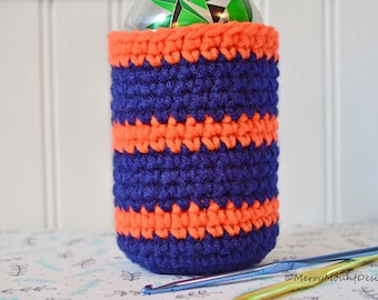 Blue and Orange Striped Crochet Can Cozy