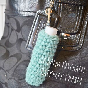 Crochet Lip Balm Holder Keychain - Teal