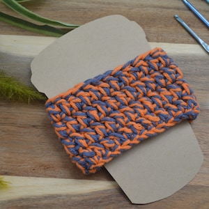 Reusable Crochet Coffee Sleeve Cozy - Orange & Blue
