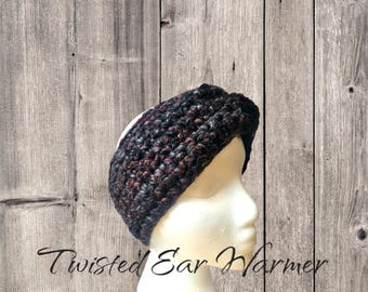 Twisted Ear Warmer Headband - Black Multi Color, Winter, Gift for her