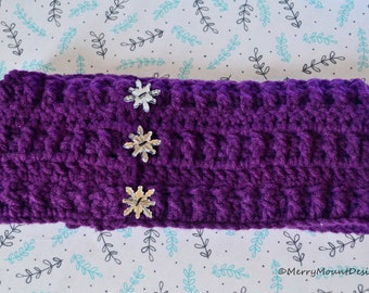 Snowflake Ear Warmer / Head Wrap - Purple