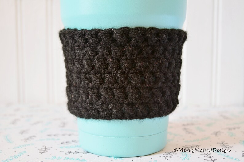 Reusable Crochet Coffee Sleeve Cozy Black image 2