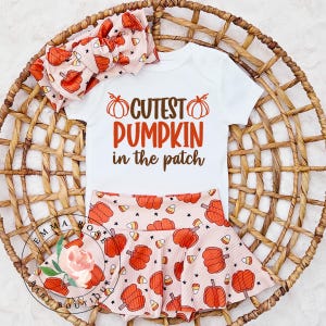 Cutest pumpkin in the patch outfit baby girl, fall outfit toddler girl, first Thanksgiving outfit, Fall clothes, pumpkin skirt pumpkin dress
