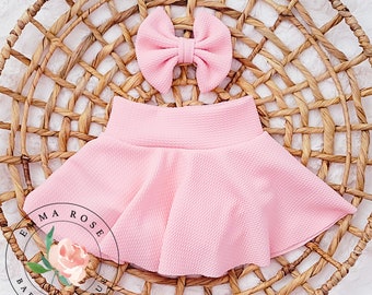 Baby girl light pink skirt with shorts, solid pink bummie skirt, skirted bummies, skorts, Easter bummies, summer clothes, toddler skirt