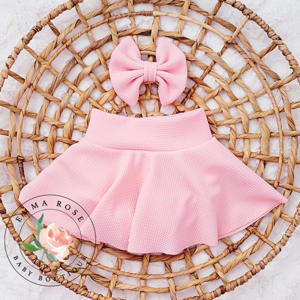 Baby girl light pink skirt with shorts, solid pink bummie skirt, skirted bummies, skorts, Easter bummies, summer clothes, toddler skirt