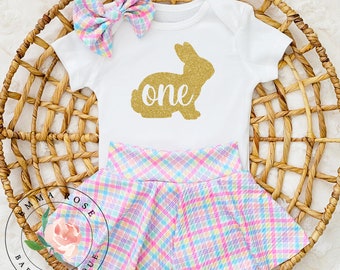 Easter first birthday outfit girl, some bunny is one Easter birthday outfit, bunny first birthday outfit, spring plaid 1st birthday outfit