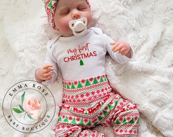 Baby girl first christmas outfit, sweater print leggings, 1st christmas shirt, toddler christmas, newborn christmas, winter baby clothes