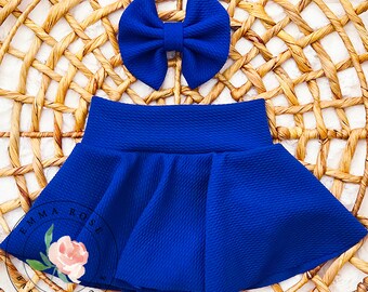 Royal blue skirt with shorts, baby girl 4th of July outfit, solid blue skirted bummies, baby summer clothes, newborn, infant girl clothes