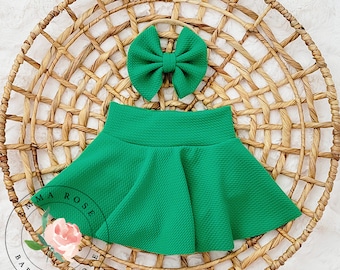 Baby green skirt with shorts, solid green bummie skirt, skirted bummies, skorts, toddler bummies, fall baby clothes, toddler skirt Christmas