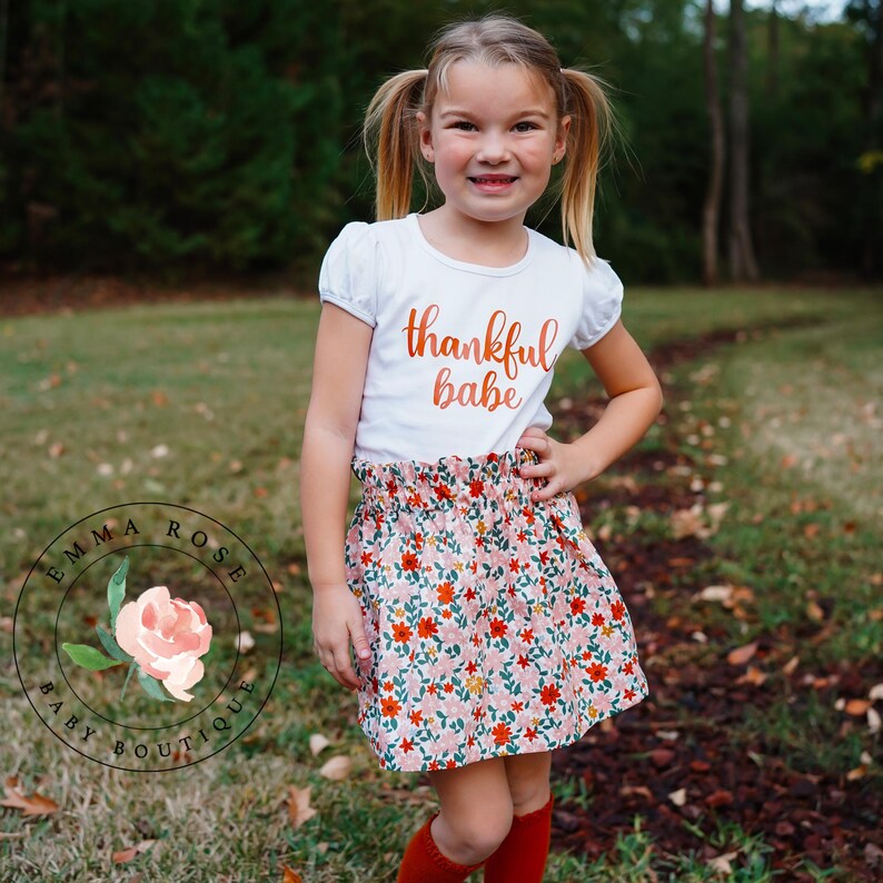 Toddler girl fall floral skirt, baby girl floral skirt, fall floral dress, high waisted skirt, thanksgiving skirt, fall toddler girl clothes afbeelding 5