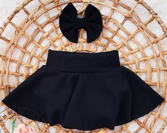 Baby black skirt with shorts, solid color black bummie skirt, skirted bummies, skorts, toddler bummies, baby fall clothes, toddler skirt