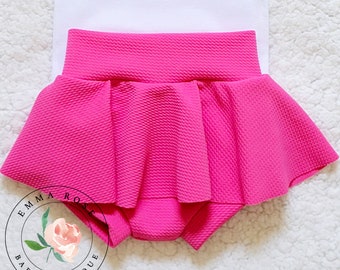 Baby girl hot pink skirt with shorts attached, hot pink skirted bummies, pink bummies, pink outfit, pink dress, pink skort baby girl clothes