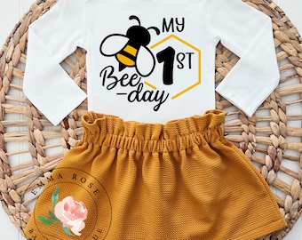 First bee day outfit girl, bumble bee first birthday outfit, honey bee 1st birthday outfit, happy bee day party girl, sweet to bee one party