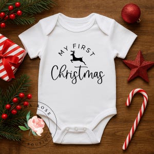 Baby girl red Christmas outfit, my first Christmas shirt, red skirt, hair bow, skirted bummies, newborn infant girl clothes, holiday dress image 3