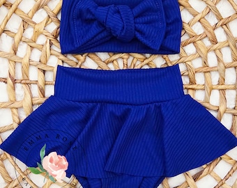 Baby girl royal blue skirted bummies, red skirted bummes, 4th of July skirt, patriotic baby clothes, skirt with bloomers, high waisted skort