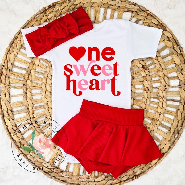 One sweetheart first birthday outfit, little sweetheart birthday party, Valentines Day 1st birthday, red skirted bummies, sweet heart outfit