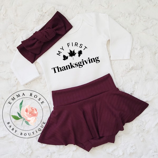 Baby girl Thanksgiving outfit, Fall burgundy dress, first Thanksgiving onesie, burgundy skirt, Thanksgiving dress, newborn girl, infant girl