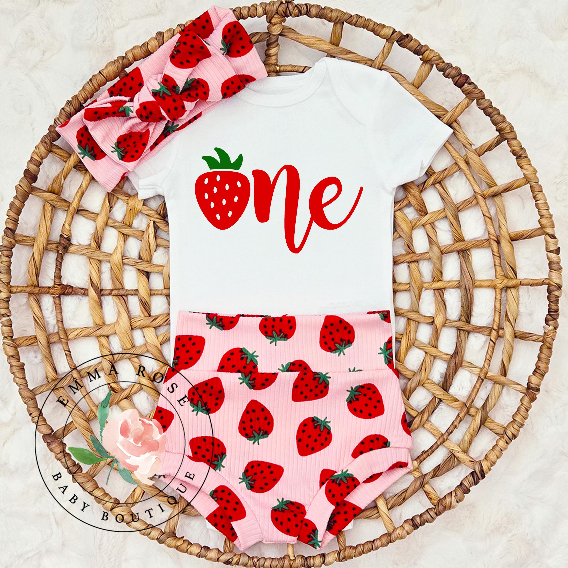 Berry first birthday outfit girl, sweet one strawberry outfit, pink & red strawberry bummies, strawberry 1st birthday cake smash, bloomers