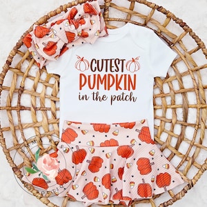 Cutest pumpkin in the patch outfit baby girl, fall outfit toddler girl, first Thanksgiving outfit, Fall clothes, pumpkin skirt pumpkin dress