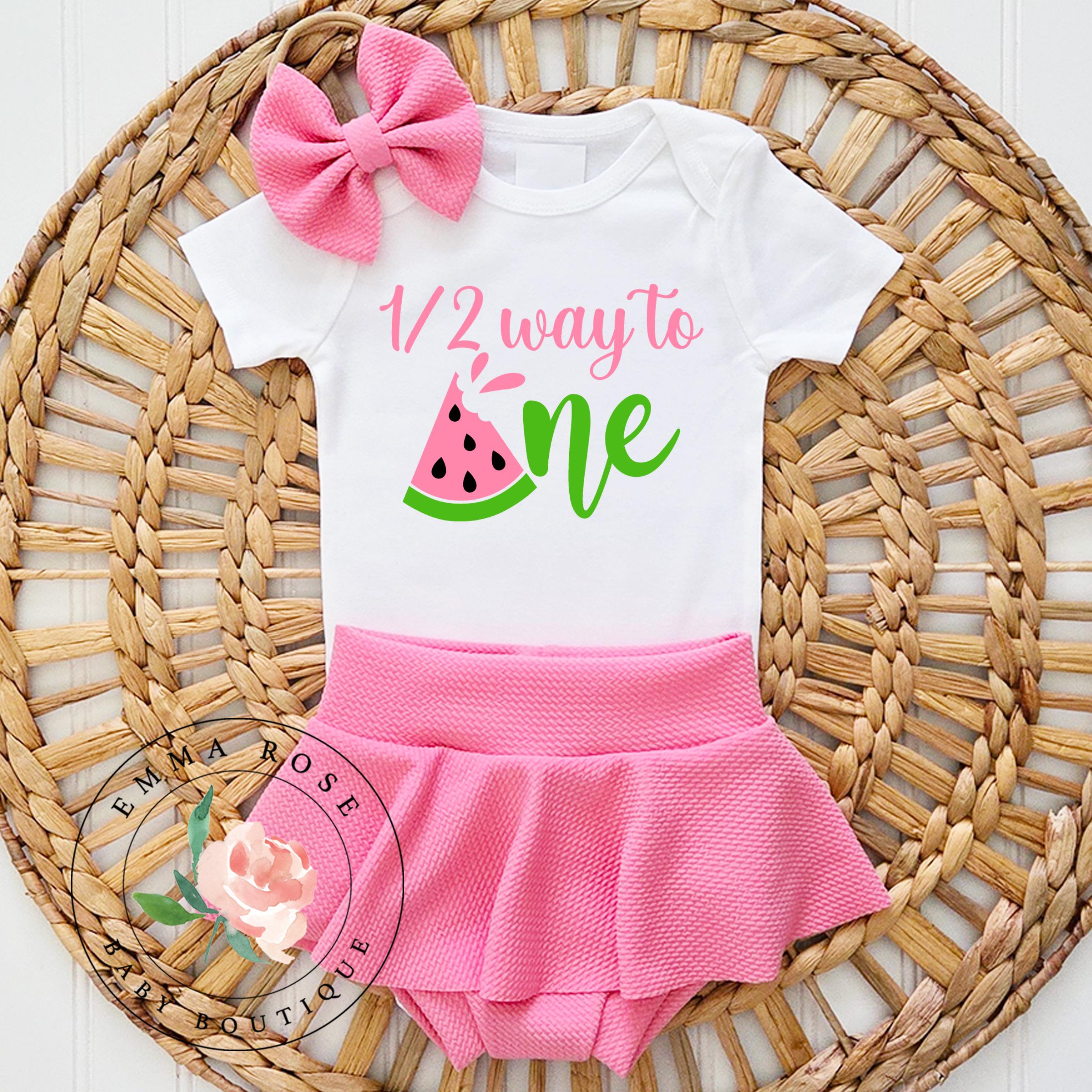 Watermelon half birthday outfit girl, pink skirt, its my 1/2 birthday, melon half way to one shirt, sweet 6 months old, half birthday shirt